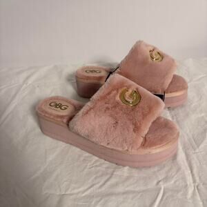 GBG Pink Fluffy Platform Slides - New with Tags, Size 9
